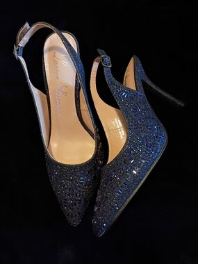 Lauren Lorraine Navy/Black Sparkle Slingback Heels Size 7.5